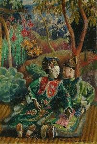 Chinese Dollsindistinctly (lower Right) Oil Painting by Harvey Harold