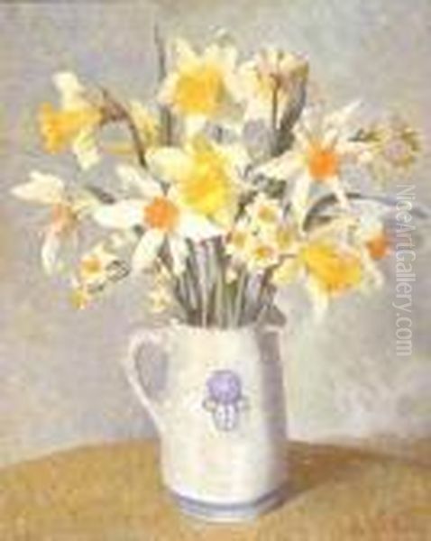 Jug Of Spring Flowers Oil Painting by Harvey Harold