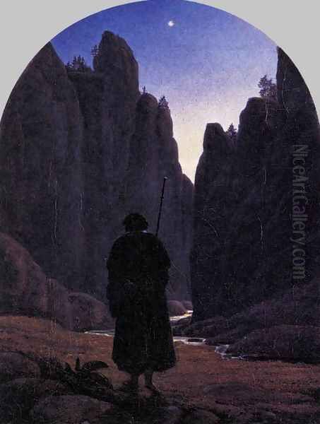 Pilgrim in a Rocky Valley c. 1820 Oil Painting by Carl Gustav Carus