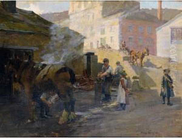 The Blacksmith's Forge, Newlyn Oil Painting by Harvey Harold