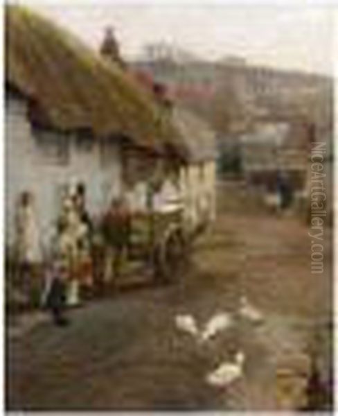 The Village Street, Newlyn Oil Painting by Harvey Harold