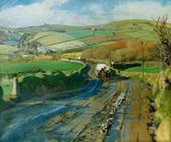 Haulers On A Country Road, Newlyn Oil Painting by Harvey Harold