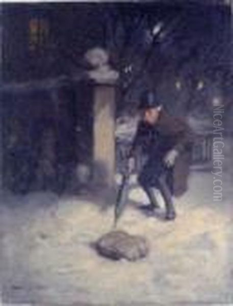 Yule Tide Prank Oil Painting by Herbert Johnson Harvey