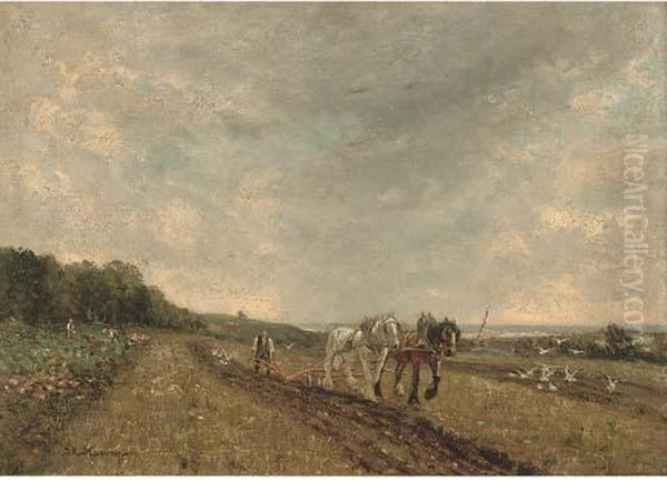 Ploughing The Field Oil Painting by John Rabone Harvey