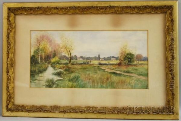 Fence Mending In An Autumn Landscape Oil Painting by Du Bois Fenelon Hasbrouck