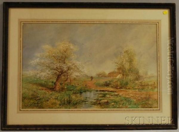 Country Homestead With Brook And Flowering Trees Oil Painting by Du Bois Fenelon Hasbrouck