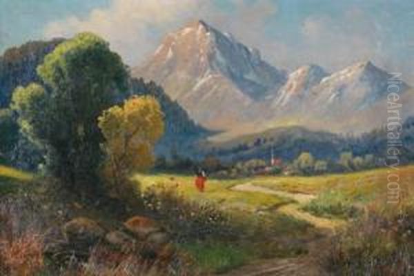 Als Natur- Und Landschaftsmaler Tatig) Weg Ins Dorf Oil Painting by Carl Hasch