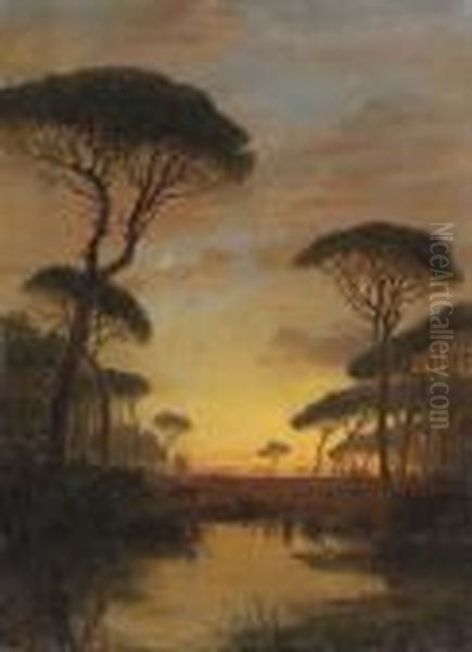 Evening Scene Oil Painting by William Stanley Haseltine