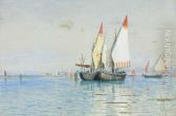 Fishing Boats, Venice C. 1871-85 Oil Painting by William Stanley Haseltine