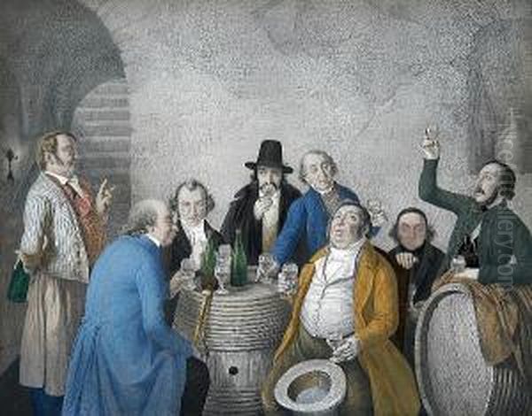 Wine Tasters In A Cellar Oil Painting by Johann Peter Hasenclever