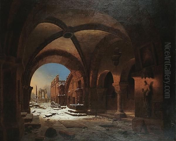 Sunset Upon Walkenrind Cloisters Oil Painting by Carl Georg Adolf Hasenpflug