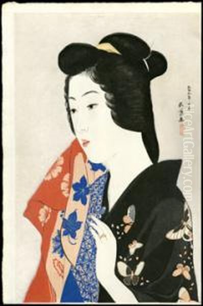 Woman Holding A Towel Oil Painting by Goyo Hashiguchi