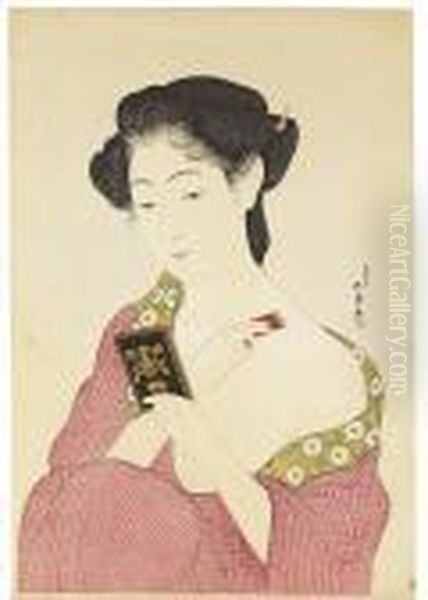 Kesho No Onna (woman Applying Make-up) Oil Painting by Goyo Hashiguchi