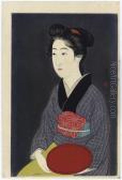 Bon Moteru Onna (woman Holding Tray), 1920.1 Oil Painting by Goyo Hashiguchi