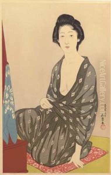 Woman In A Summer Kimono Oil Painting by Goyo Hashiguchi