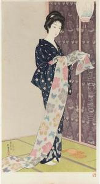 Young Woman In A Summer Kimono Oil Painting by Goyo Hashiguchi