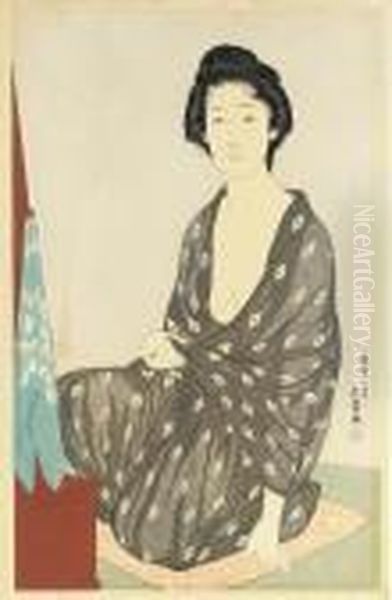 Natsui No Onna (woman In A Summer Kimono) Oil Painting by Goyo Hashiguchi