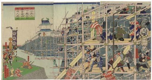 Konoshita Tokichiro Supervising The Construction Of Kiyosujo Castle Oil Painting by Sadahide Hashimoto