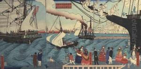 Amerikashu Kariforunia Ko 
Shuppan No Zu (picture Of Departure From A Port In California State In 
America) Oil Painting by Sadahide Hashimoto