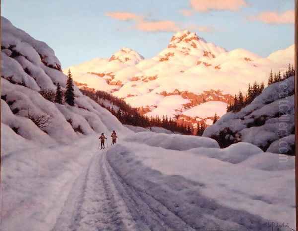 The Late Afternoon Ski Run Oil Painting by Ivan Fedorovich Choultse