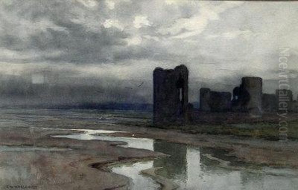 Flint Castle - Sands Of Dee Oil Painting by Ernest William Haslehurst