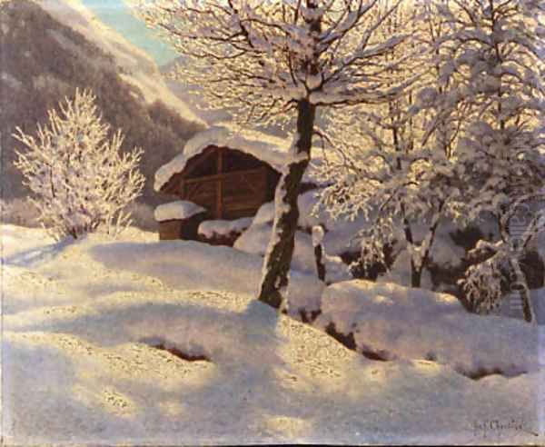 Country Cabin in heavy Snow Oil Painting by Ivan Fedorovich Choultse