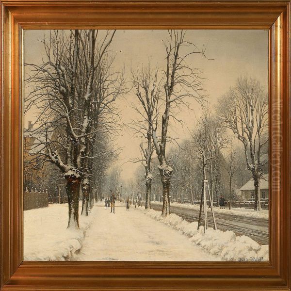 Frederiksberg Alle Insnow Weather, Denmark Oil Painting by Siegfried A. Sofus Hass