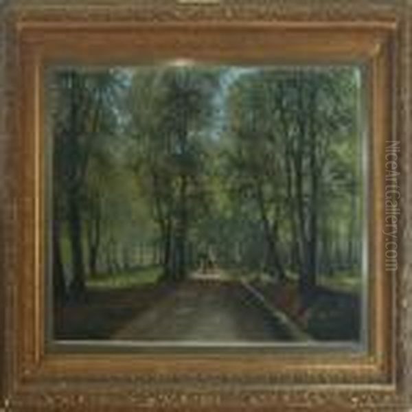 Forest Scenery With Walking Couple Oil Painting by Siegfried A. Sofus Hass