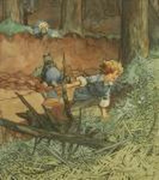 Three Bears - Goldilocks Running Away From The Bears Oil Painting by John Hassall