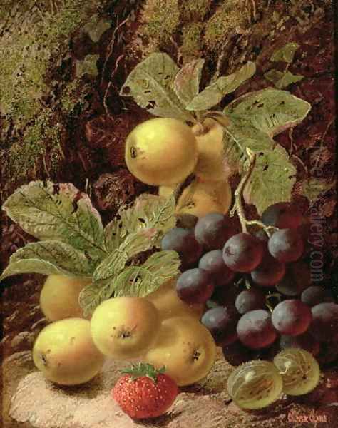 Still Life with Apples, Grapes, Strawberry and Gooseberry Oil Painting by Oliver Clare