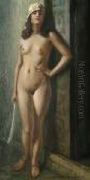 Standing Female Nude Oil Painting by Hans Hassenteufel