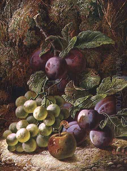 Still Life with Plums and Grapes Oil Painting by Oliver Clare