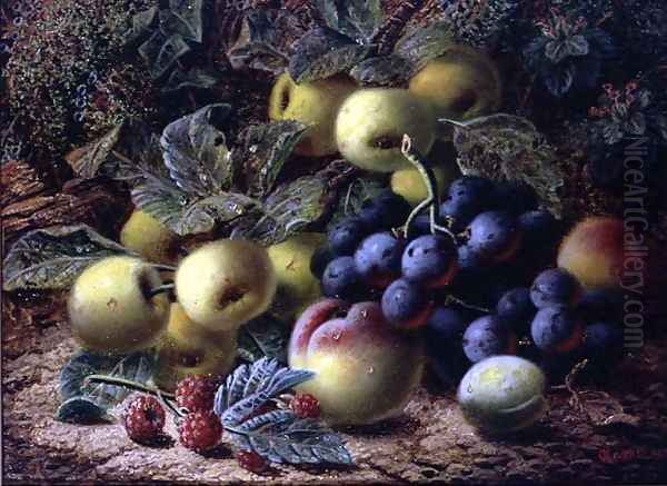 Still Life with Apples, Plums, Grapes and Raspberries Oil Painting by Oliver Clare