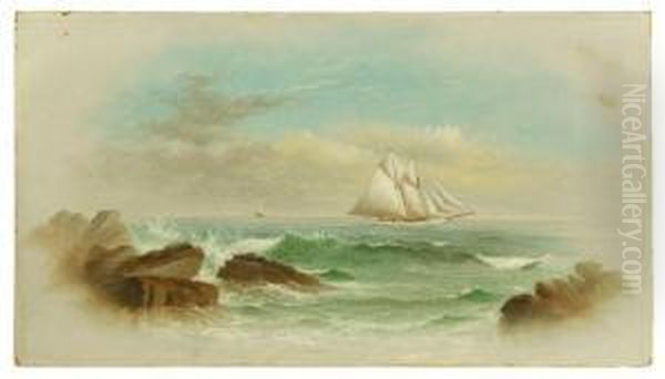 Coastal Scene With Two-masted Schooner. Oil Painting by George M. Hathaway