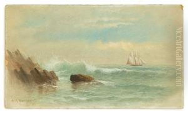 Coastal Scene With Two-masted Schooner Oil Painting by George M. Hathaway