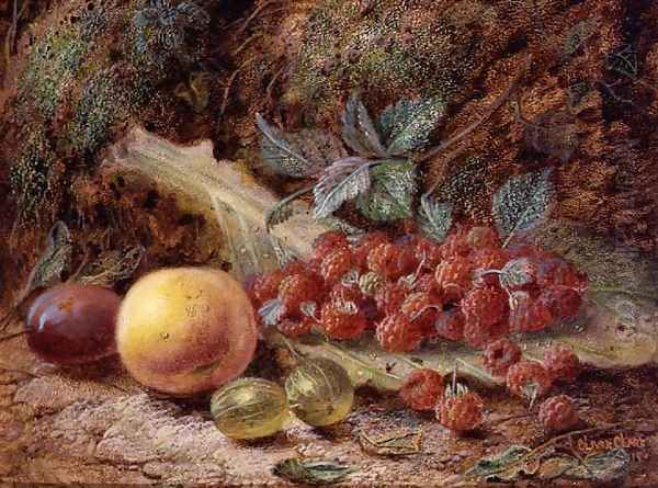 Still Life with Fruit on a Cabbage Leaf, 1916 Oil Painting by Oliver Clare