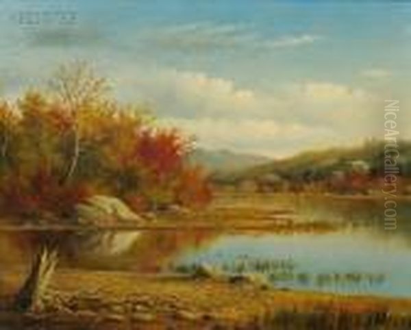 Autumn Landscape By A Lake Oil Painting by George M. Hathaway