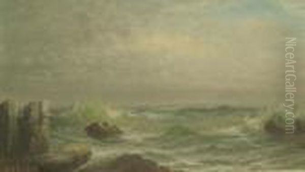 Crashing Waves, Maine Oil Painting by George M. Hathaway