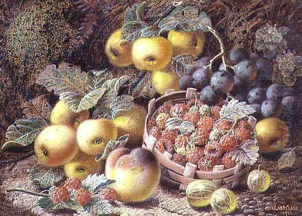 Still Life of Apples, Grapes, Raspberries, Gooseberries and Peach Oil Painting by Oliver Clare