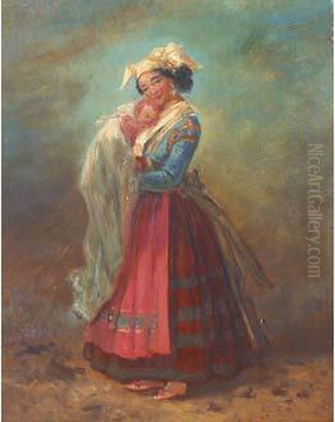 Femme Avec Enfant Dans Ses Bras Oil Painting by Antoinette Cecile Hortense Lescot Haudebourt