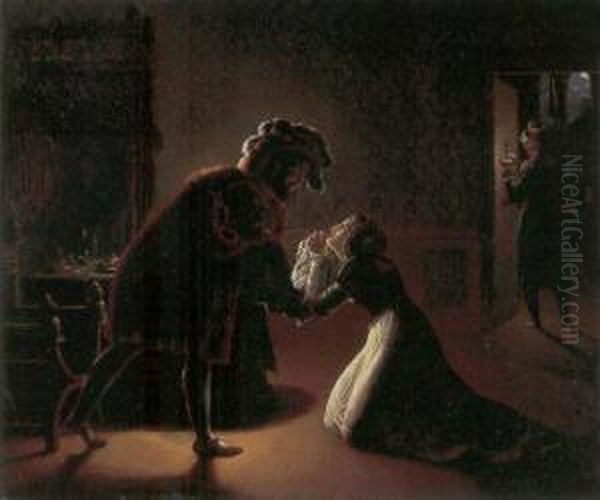 Diane De Poitiers Begging Francois I Mercy For Her Father Oil Painting by Antoinette Cecile Hortense Lescot Haudebourt