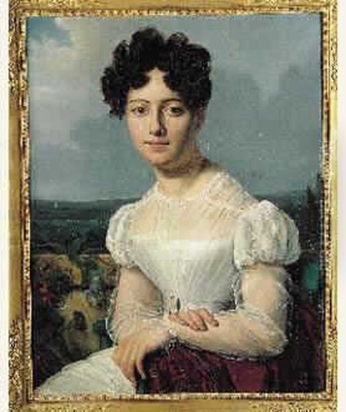 Portrait De Jeune Femme Sur Fond De Paysage Oil Painting by Antoinette Cecile Hortense Lescot Haudebourt