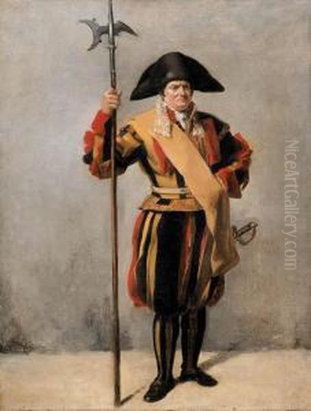 A Swiss Guard Oil Painting by Antoinette Cecile Hortense Lescot Haudebourt