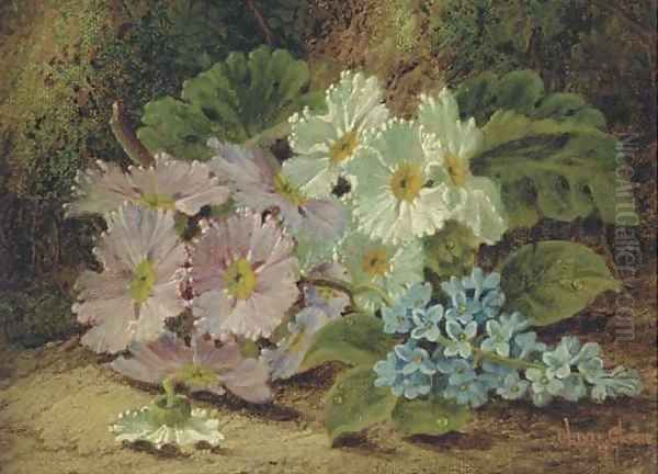 Summer flowers on a mossy bank Oil Painting by Oliver Clare