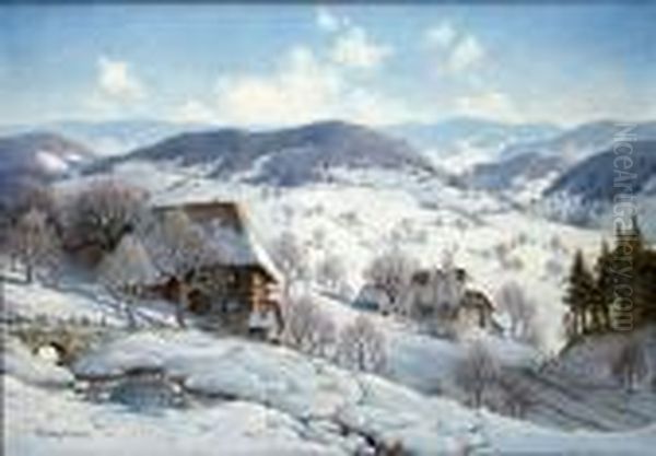 Sonniger Wintertag B Oil Painting by Karl Hauptmann