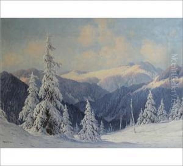 Winter Landscape Oil Painting by Karl Hauptmann