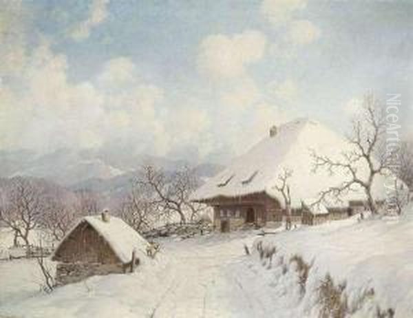 Winter In Theblack Forest Oil Painting by Karl Hauptmann