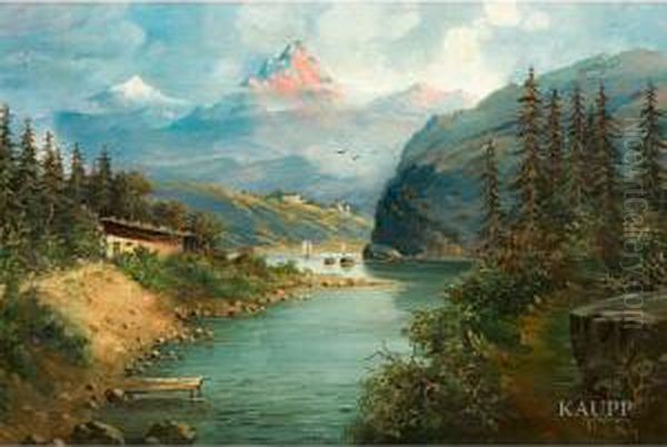 Idyllische Schweizer 
Gebirgslandschaft Mit Flusslauf Am Fusedes Matterhorns In 
Stimmungsvollem Morgenlicht Oil Painting by Karl Hauptmann