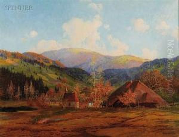 Autumn Hillside Oil Painting by Karl Hauptmann