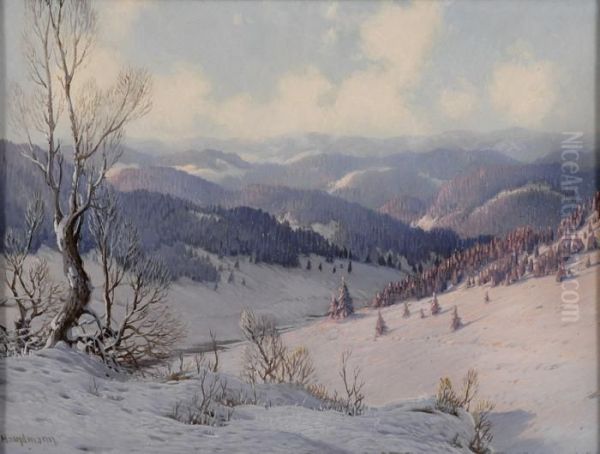 Weite Schwarzwaldlandschaft Im Winter. Oil Painting by Karl Hauptmann